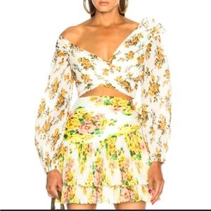 Zimmermann Floral Off-Shoulder Blouse - White and Yellow